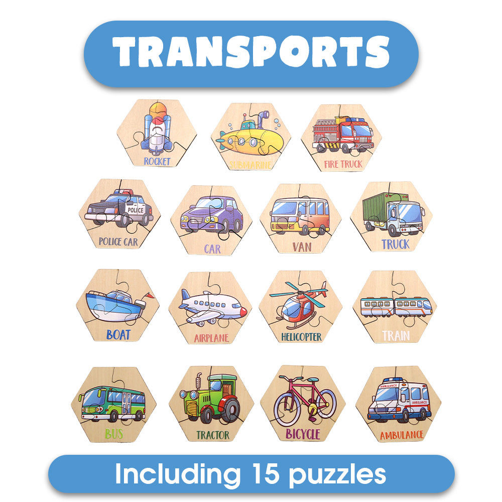 Vehicle Wooden Puzzles 15-Piece Toddler Set Ages 2+