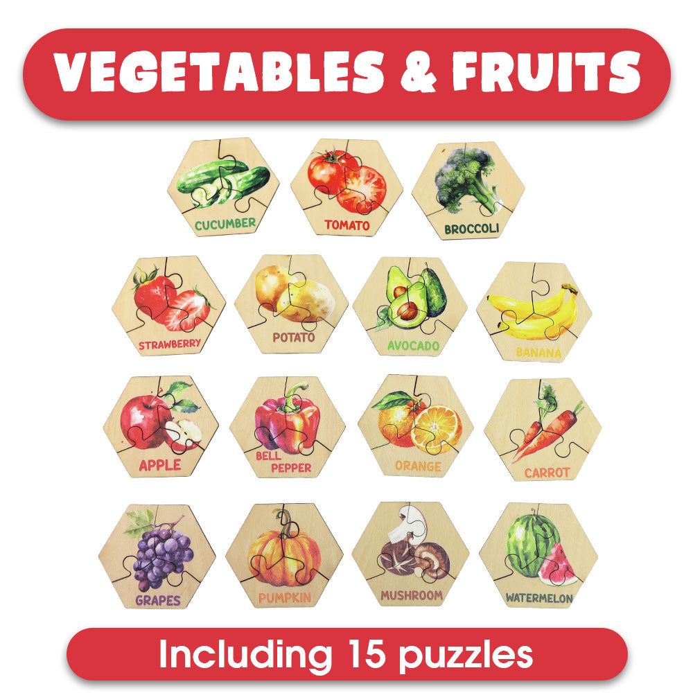 Fruit Wooden Puzzles 15-Piece Toddler Set Ages 2+