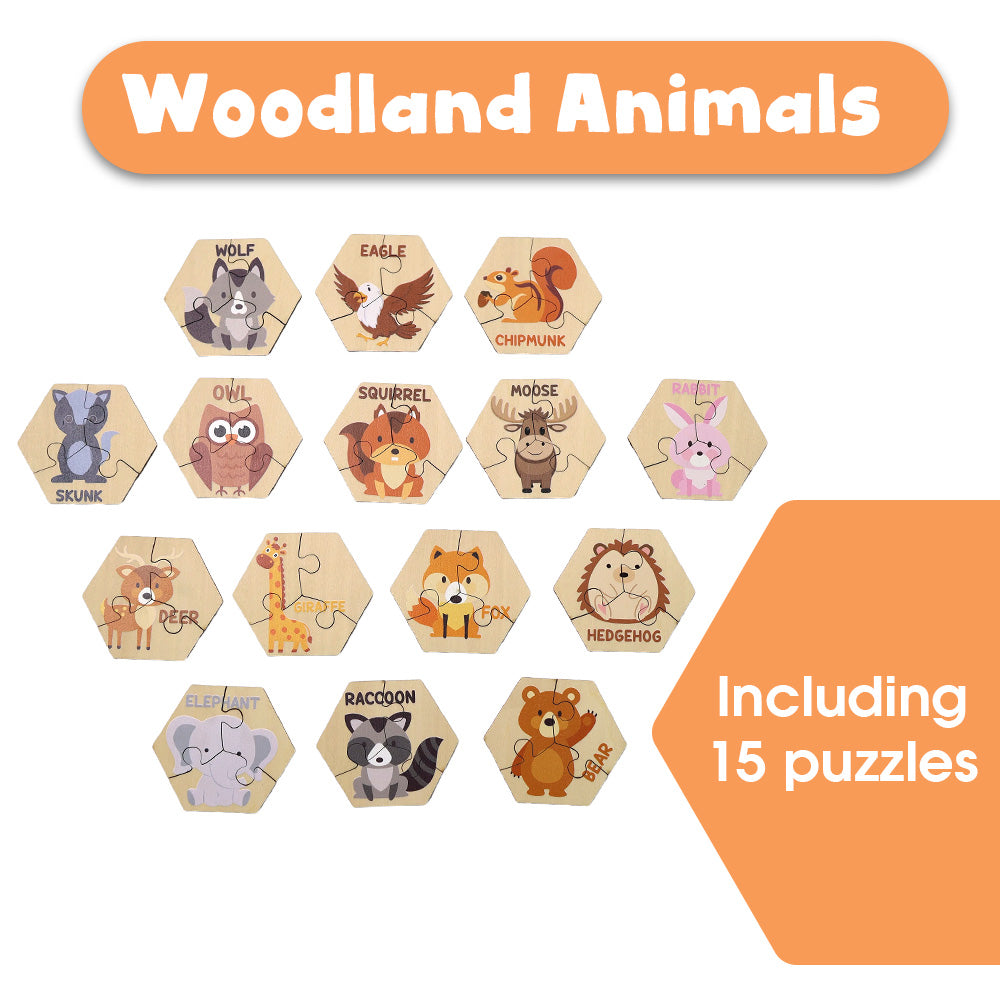 Woodland Animal Puzzles: 15-Piece Toddler Set Ages 2+, Montessori Toys Of Kids