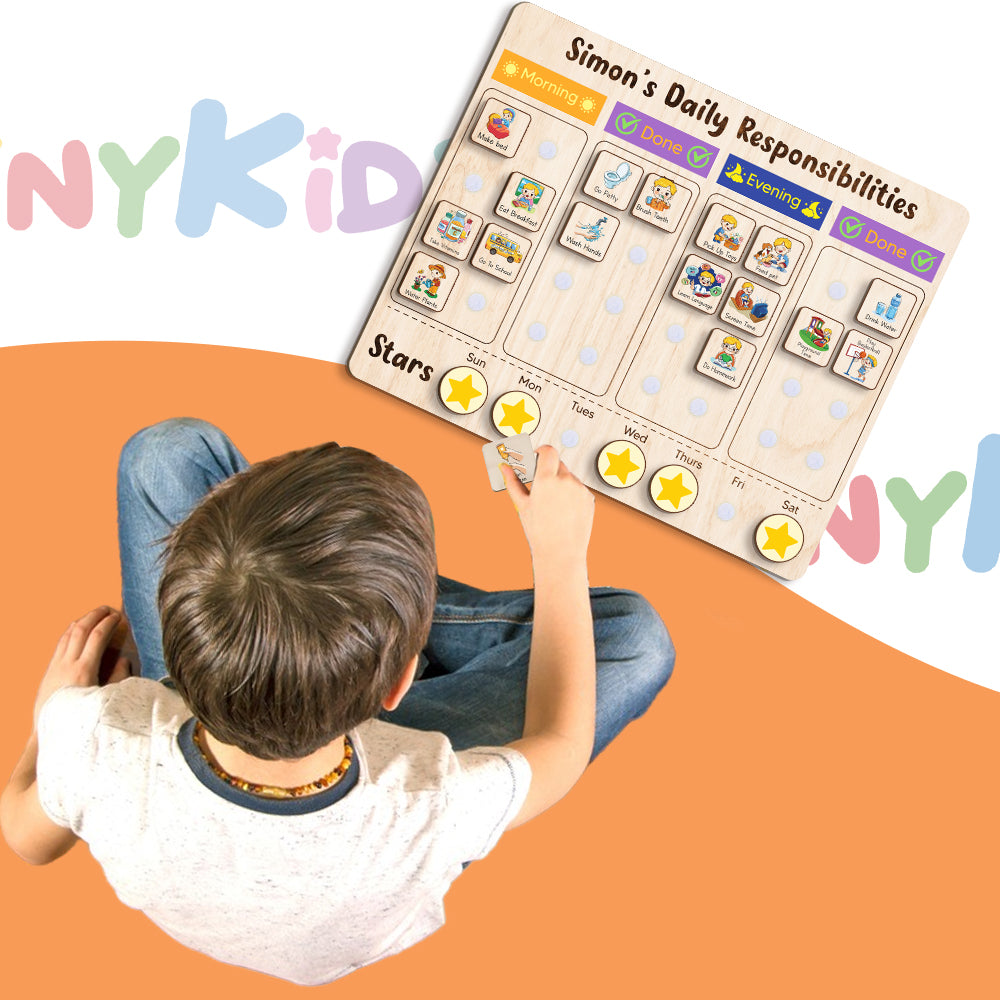 Personalized Wooden Daily Responsibilities Chore List For Kids, Wooden Chore Chart For Kids, Toddler Routine Board