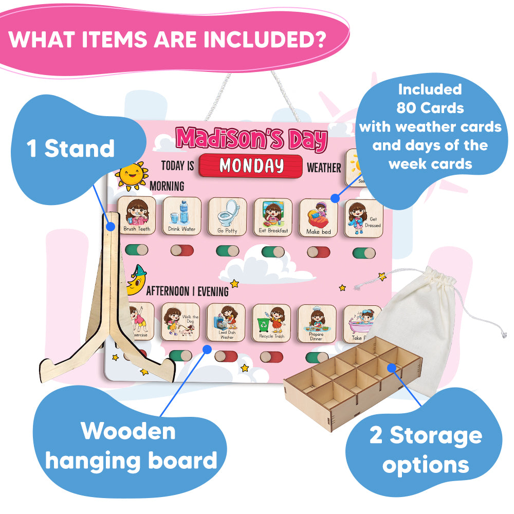 Wooden Chore Chart for Kids, Daily Routine Chart for Kids, Visual Schedule, Chore Reward Chart, Toddler Routine Board Custom Name