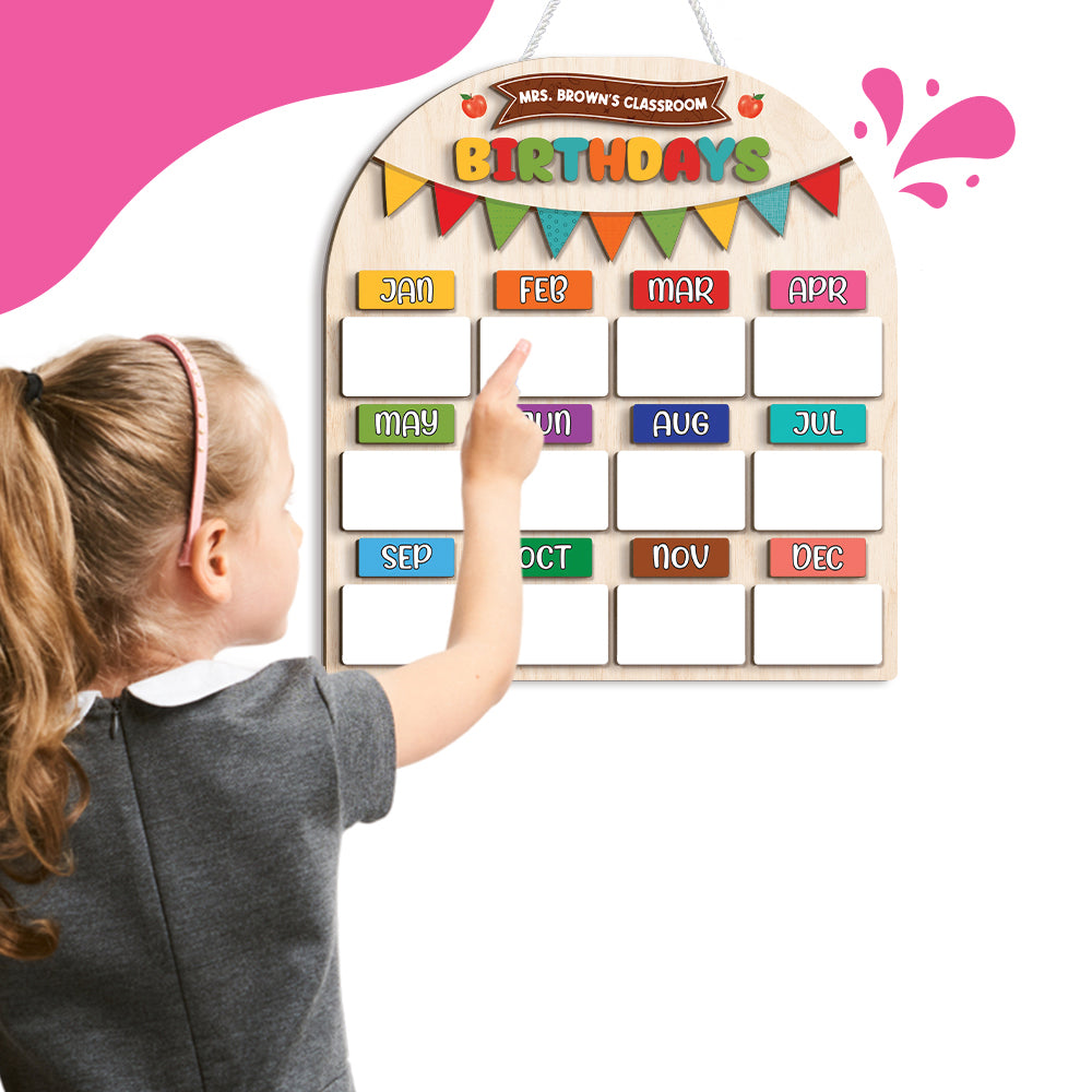 Personalized Wooden Birthday Chart Poster for Classroom, Birthday Calendar Class Birthday Chart Posters, Family Birthday Board, Back To School Teacher Supplies