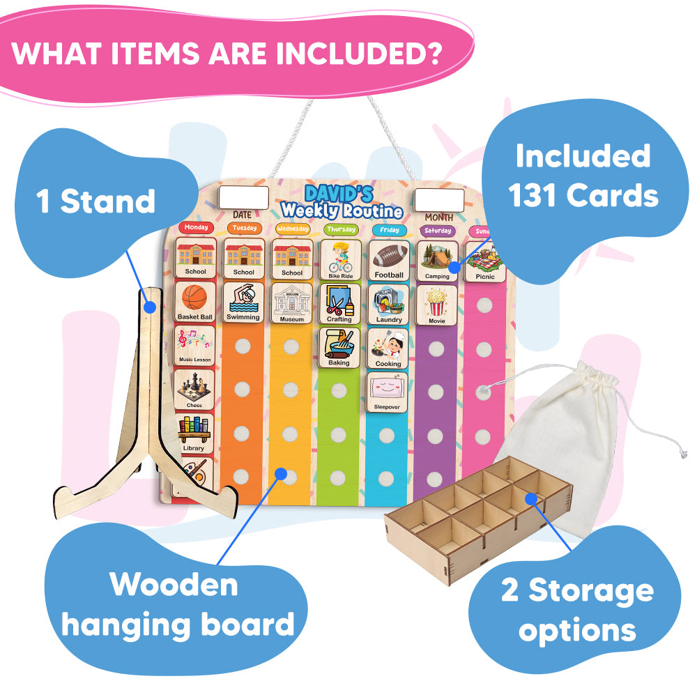 Personalized Wooden Weekly Chart For Kids, Toddler Routine Board, Toddler Days of the Week Board