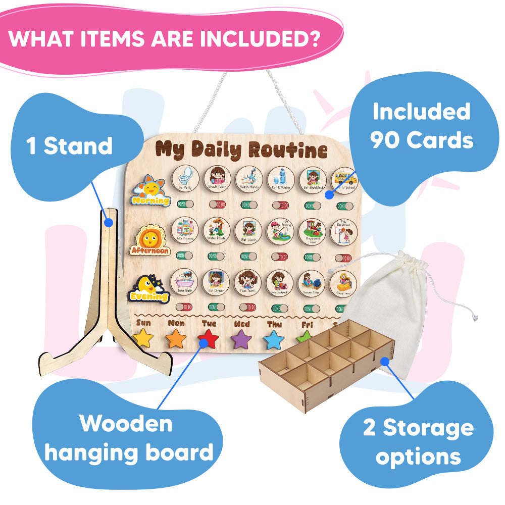 Wooden Daily Routine With Stars, Chore Chart For Kids, Visual Schedule For Kids, Behavior Chart For Kids