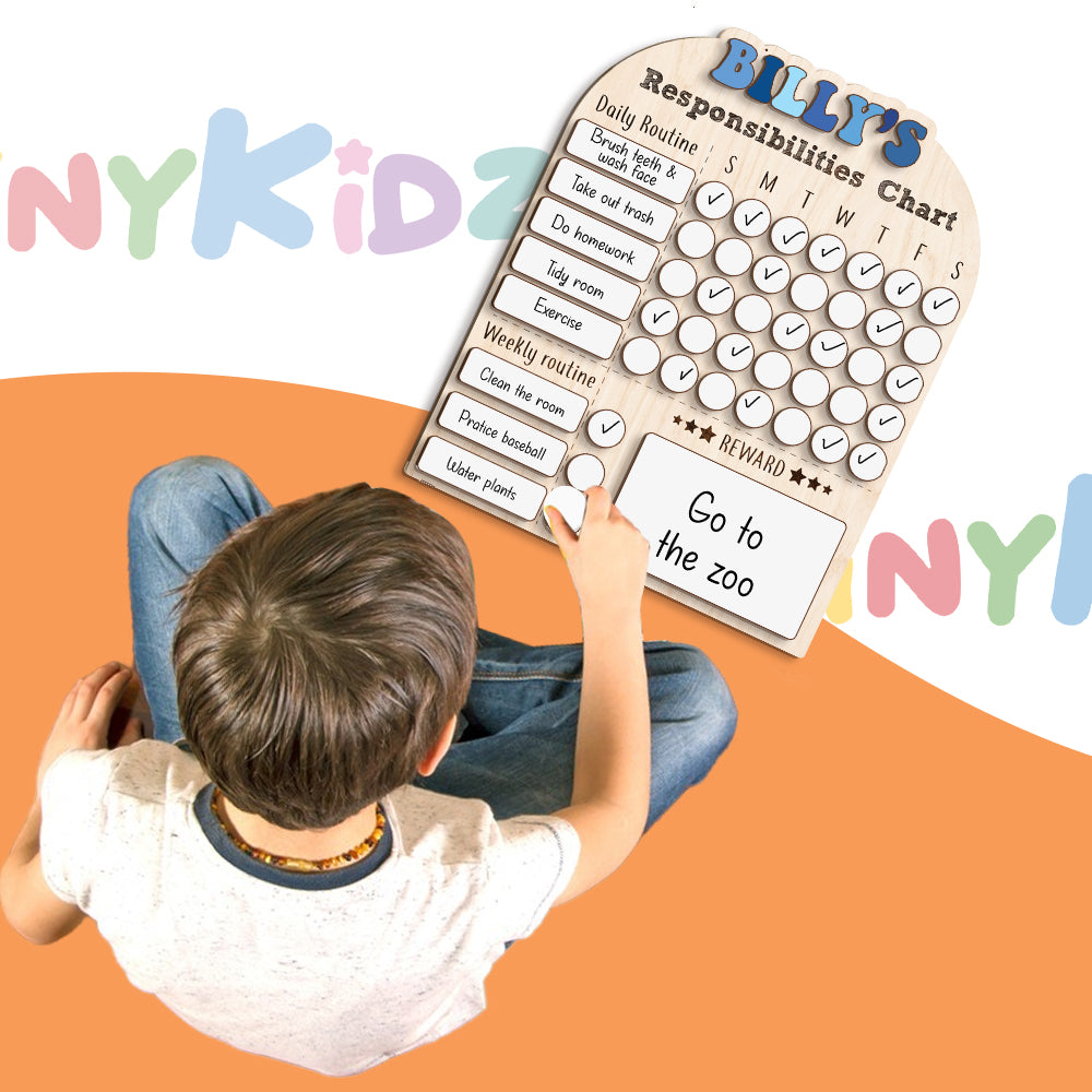 Personalized Weekly Chart For Kids, Wood Chore Chart For Boys Custom Name, Behavior Chart For Kids