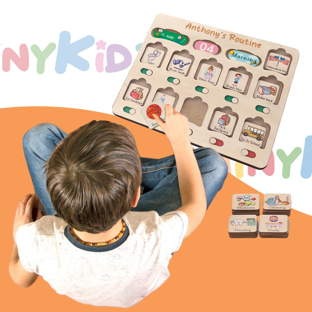 Personalized Toddler Chore Chart Wooden Calendar & Reward Board Custom Name