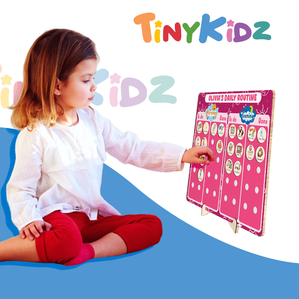 Personalized Wooden Daily Routine Chore Chart Chores For Girls, Toddler Routine Chart For Kids