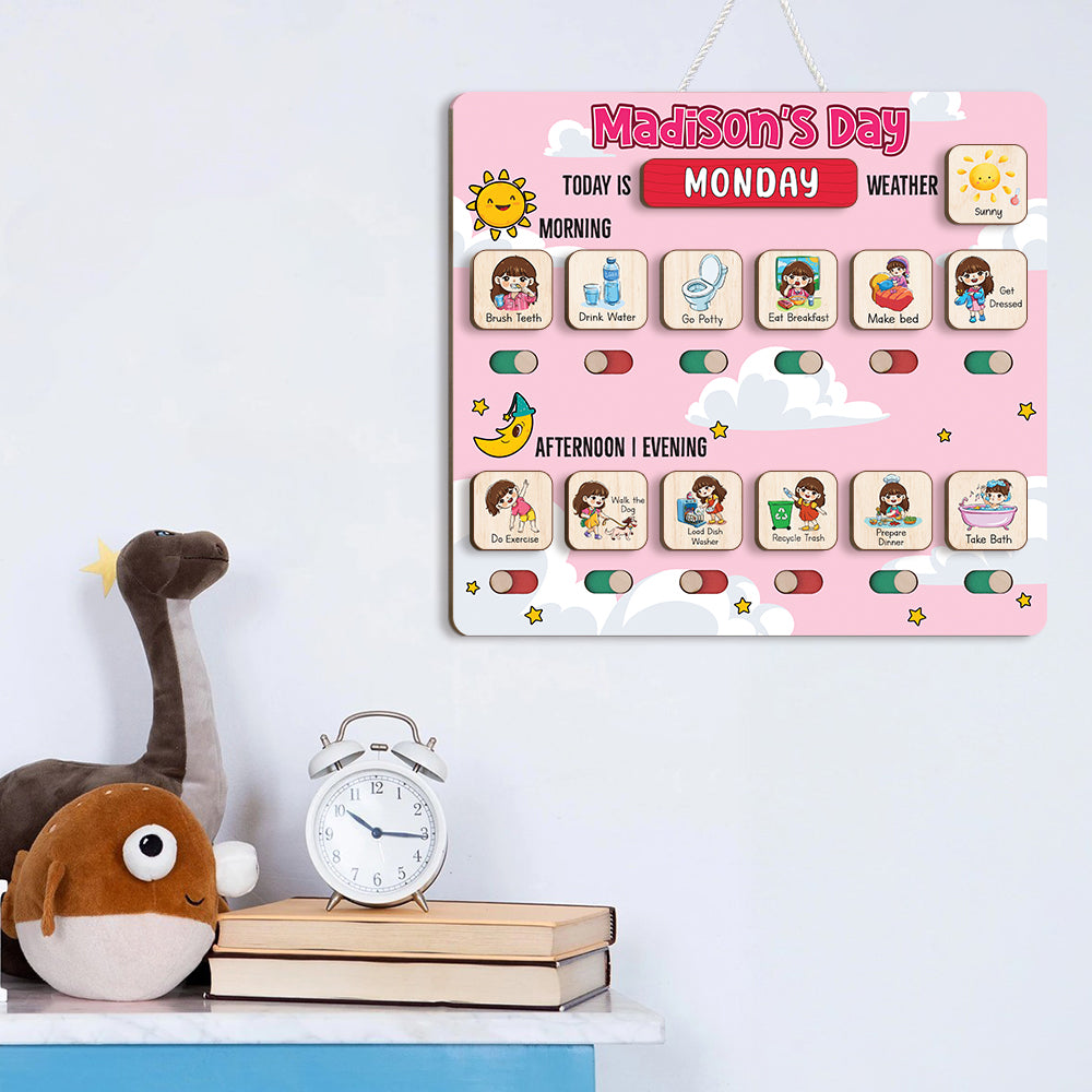 Wooden Chore Chart for Kids, Daily Routine Chart for Kids, Visual Schedule, Chore Reward Chart, Toddler Routine Board Custom Name