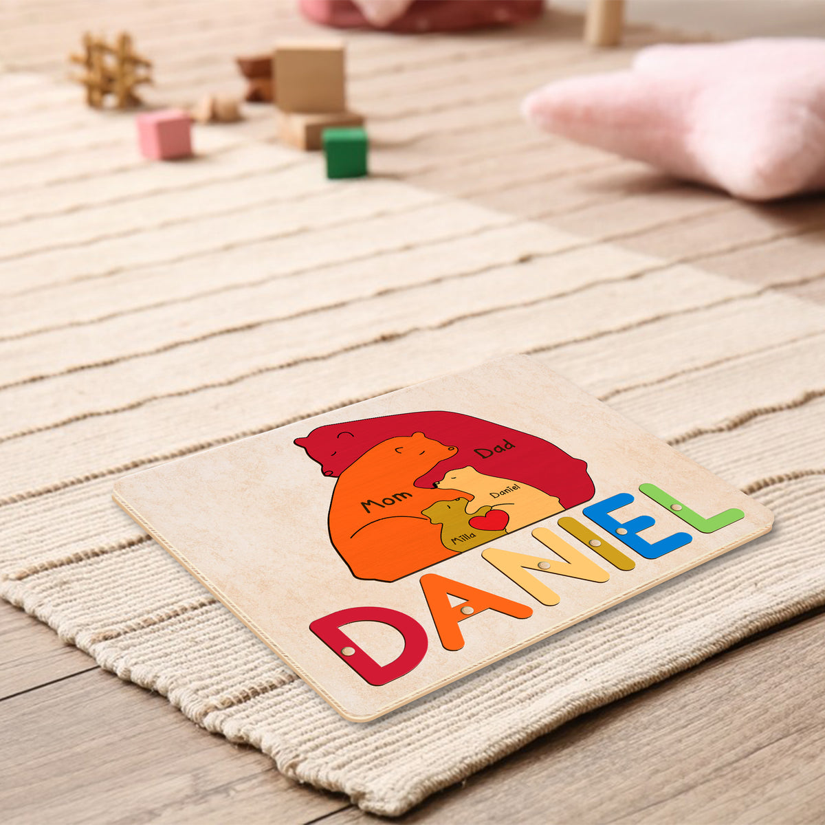 Personalized Bear Family Puzzle: Wooden 1st Birthday & Christmas Gift