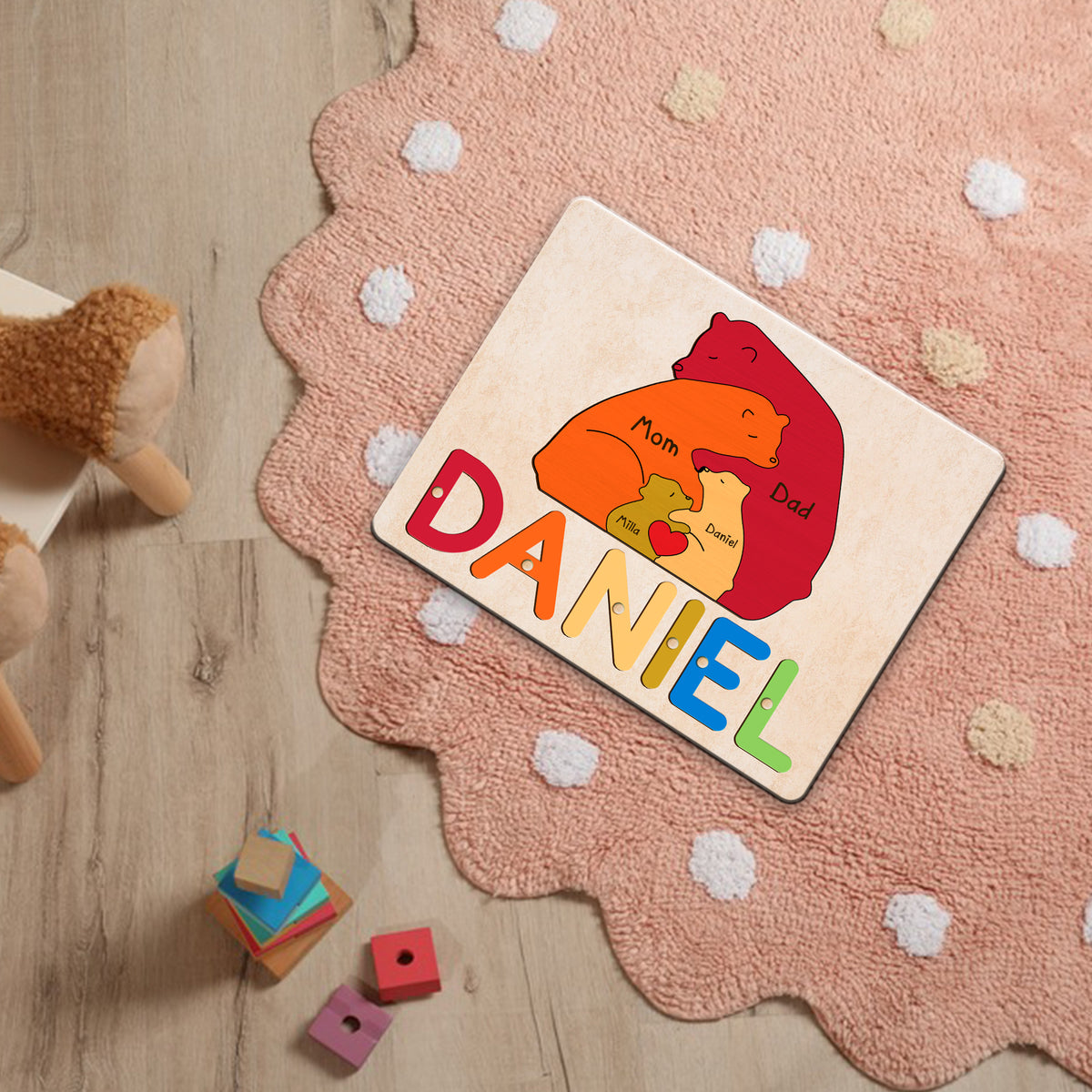 Personalized Bear Family Puzzle: Wooden 1st Birthday & Christmas Gift