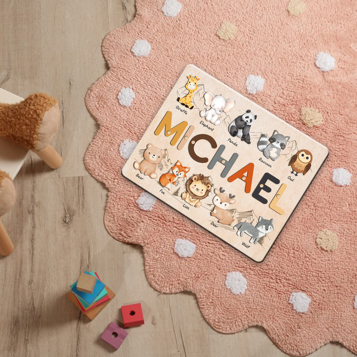 Animal Name Puzzle: Personalized Wooden Toys for Toddlers, Montessori Toys For Kids