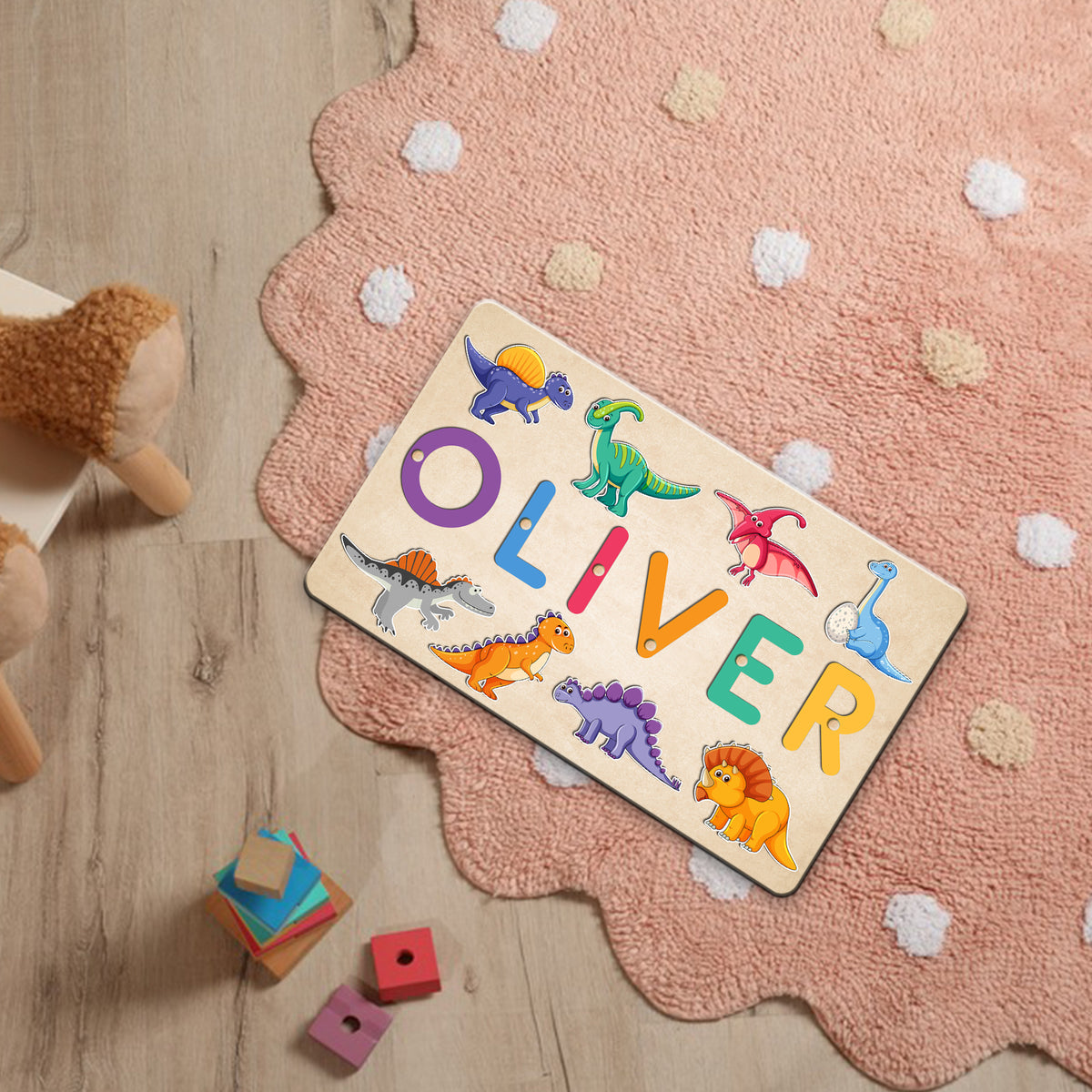 Personalized Dinosaur Toys Name Puzzle: Wooden 1st Birthday & Christmas Gift