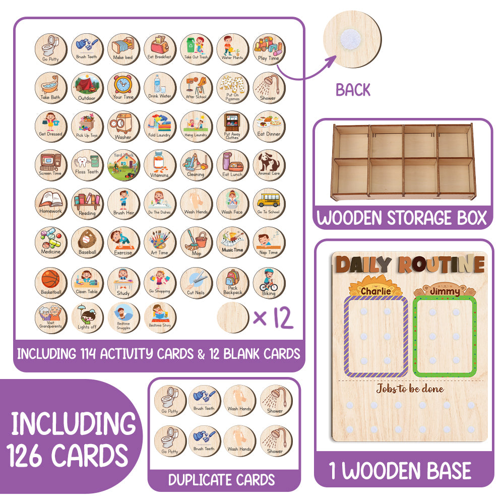 Wooden Chore List For Kids Multiple Kids, Daily Routine With Custom Name, Kid Checklist Morning Routine