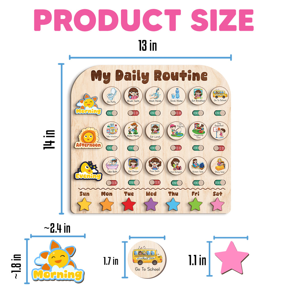 Wooden Daily Routine With Stars, Chore Chart For Kids, Visual Schedule For Kids, Behavior Chart For Kids