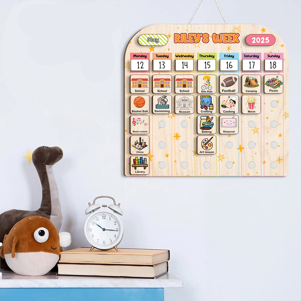 Personalized Wooden Weekly Chart For Kids, Weekly Planner for Children, Schedule Planner for Kids, Toddler Days of the Week Board