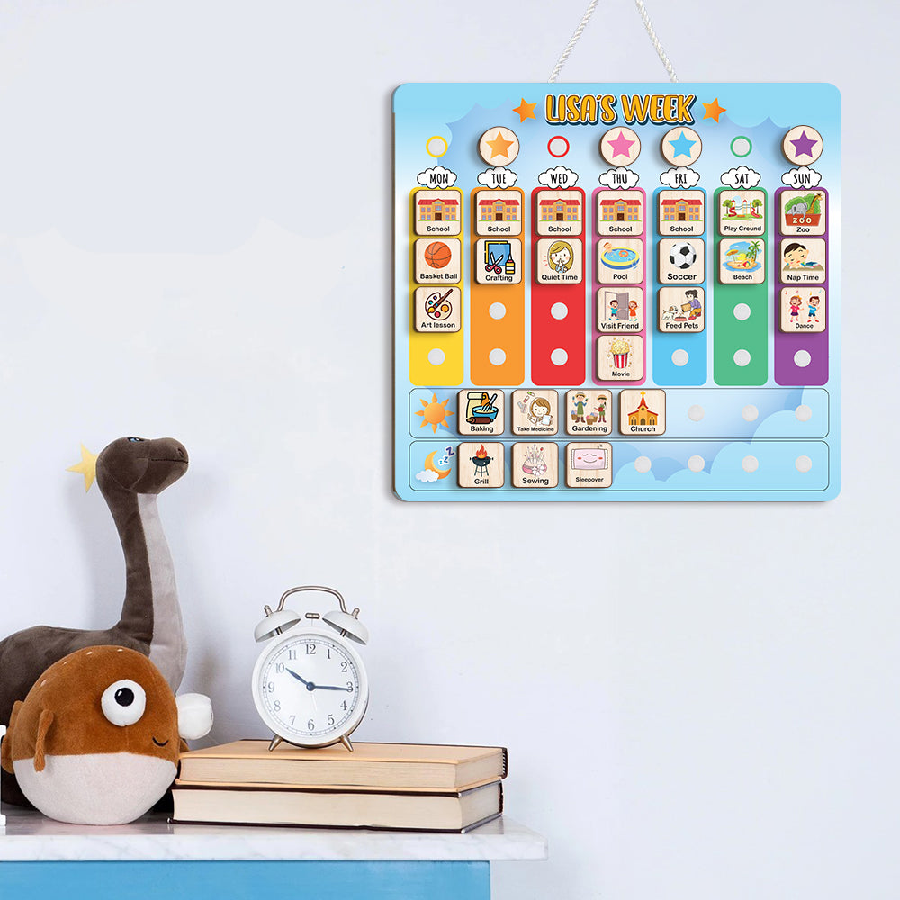 Personalized Wooden Weekly Chart for Kids, Weekly Planner for Children, Toddler Routine Board, Toddler Days of the Week Board