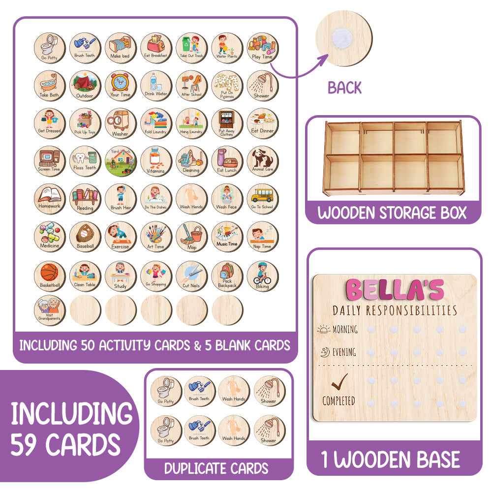 Personalized Wooden Daily Responsibilities For Girls, Chart Of Chores For Kids, Toddler Routine Chart