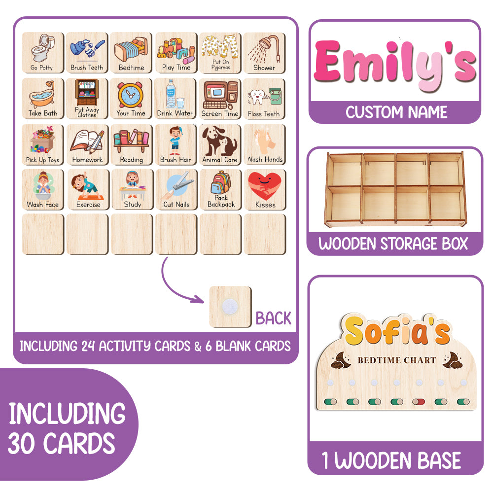 Personalized Wooden Bedtime Chart For Kids B