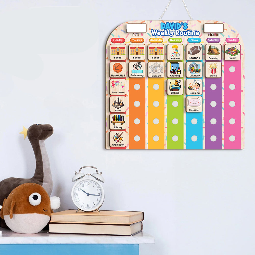 Personalized Wooden Weekly Chart For Kids, Toddler Routine Board, Toddler Days of the Week Board