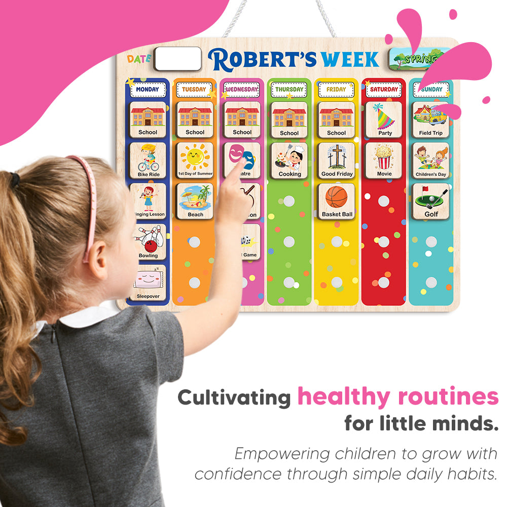 Personalized Wooden Weekly Chart For Kids, Weekly Planner for Children, Chore Chart For Toddlers
