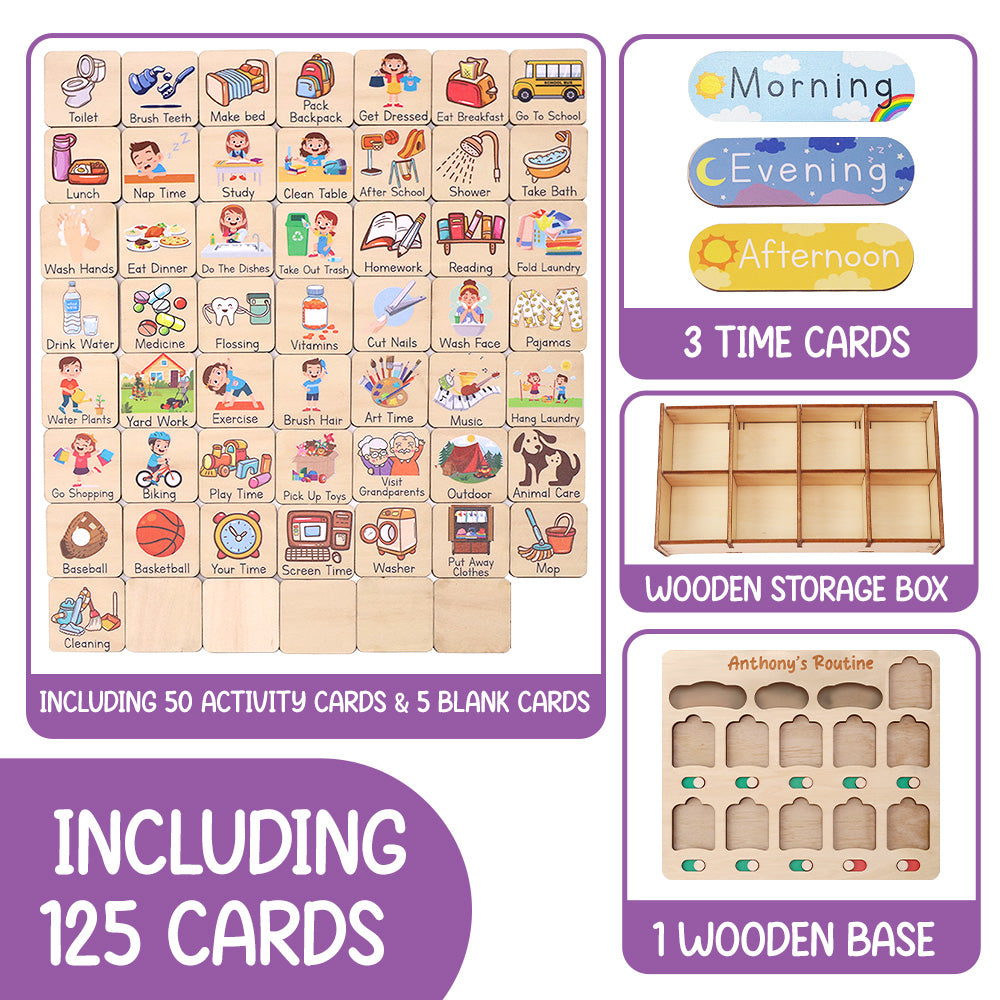 Personalized Toddler Chore Chart Wooden Calendar & Reward Board Custom Name