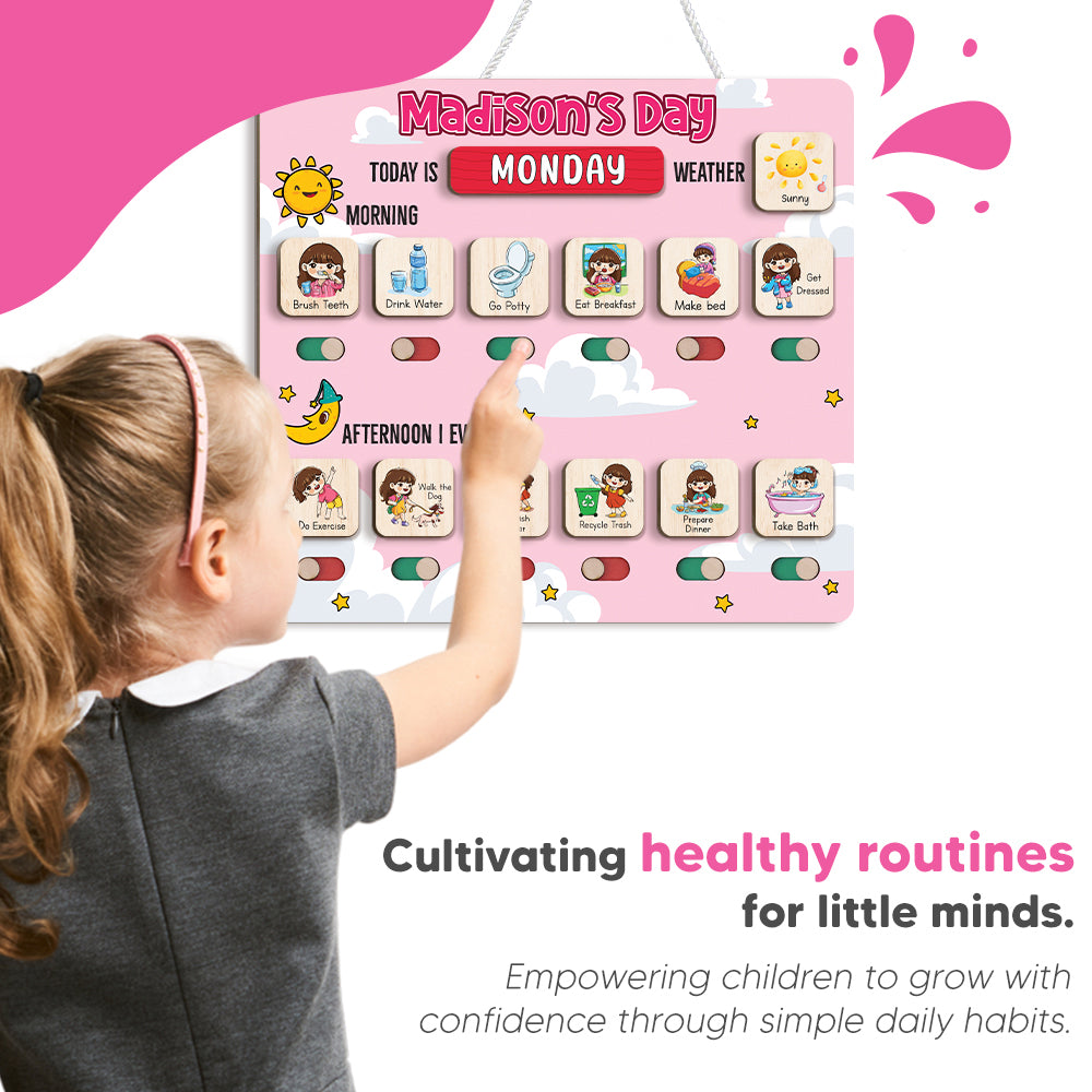 Wooden Chore Chart for Kids, Daily Routine Chart for Kids, Visual Schedule, Chore Reward Chart, Toddler Routine Board Custom Name
