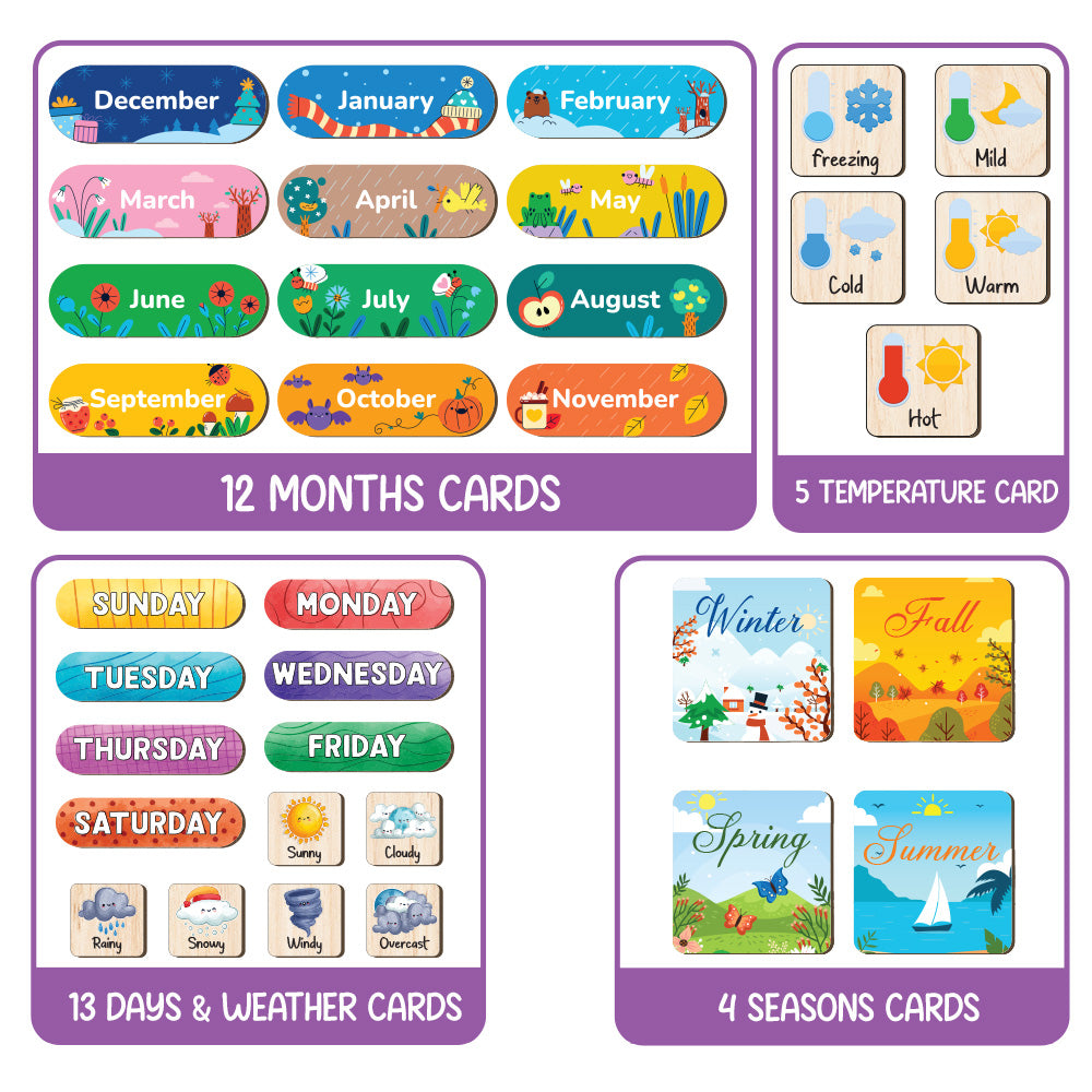 Montessori Toys Wooden Calendar For Kids Learning Day Month Weather, Chore Chart For Kids, Toddler Routine Chart