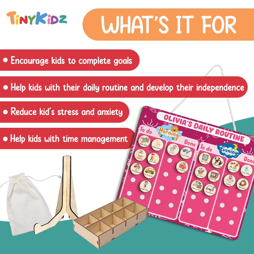 Personalized Wooden Daily Routine Chore Chart Chores For Girls, Toddler Routine Chart For Kids