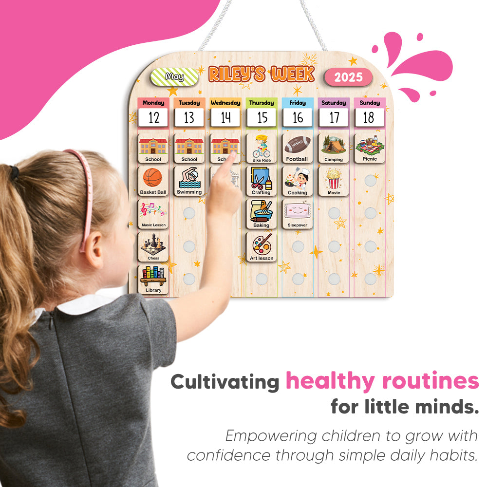 Personalized Wooden Weekly Chart For Kids, Weekly Planner for Children, Schedule Planner for Kids, Toddler Days of the Week Board