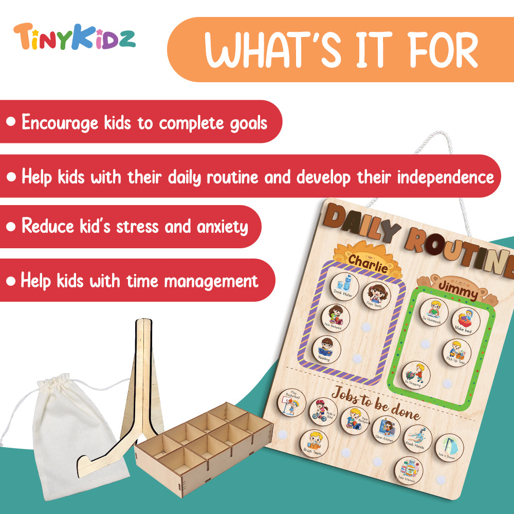 Wooden Chore List For Kids Multiple Kids, Daily Routine With Custom Name, Kid Checklist Morning Routine
