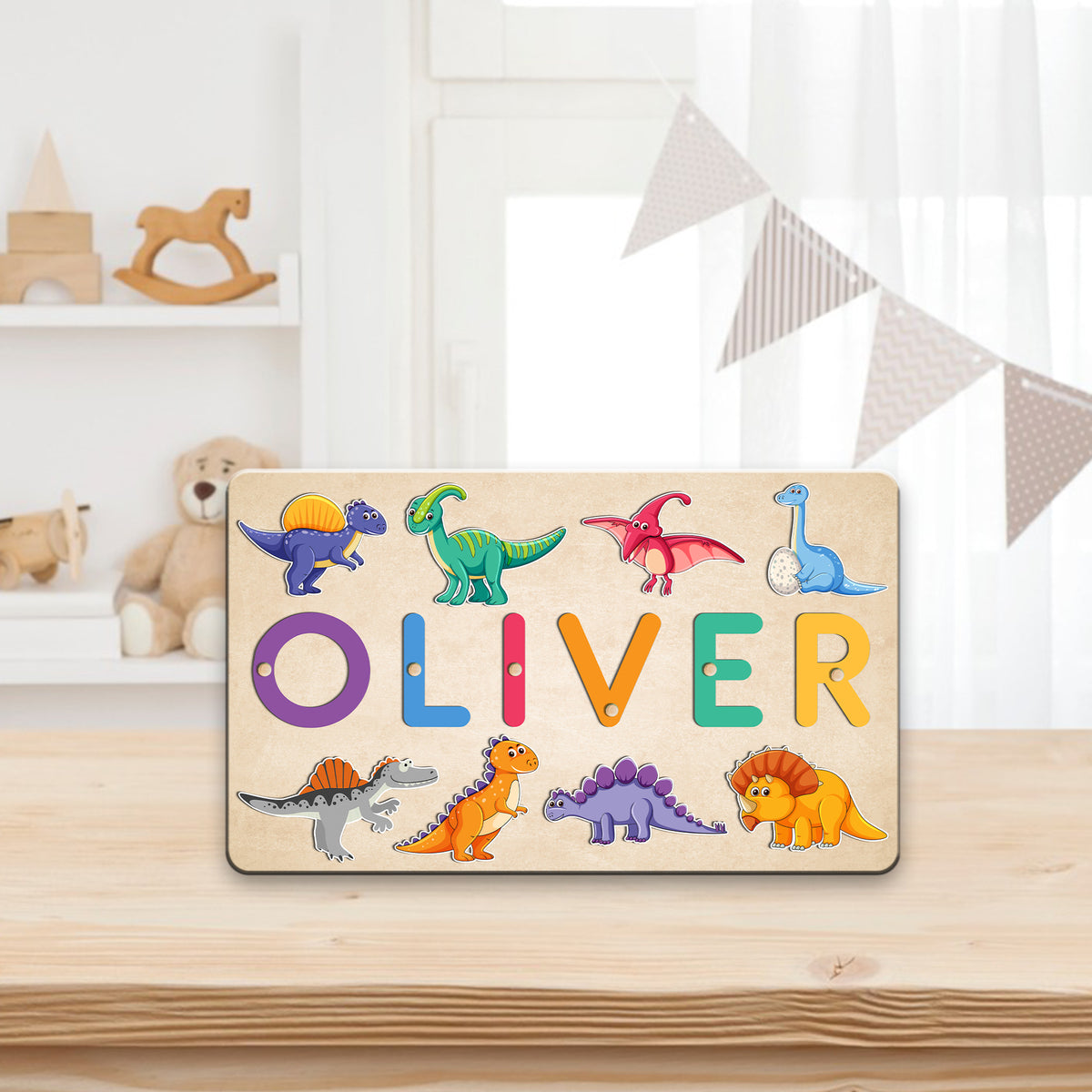 Personalized Dinosaur Toys Name Puzzle: Wooden 1st Birthday & Christmas Gift