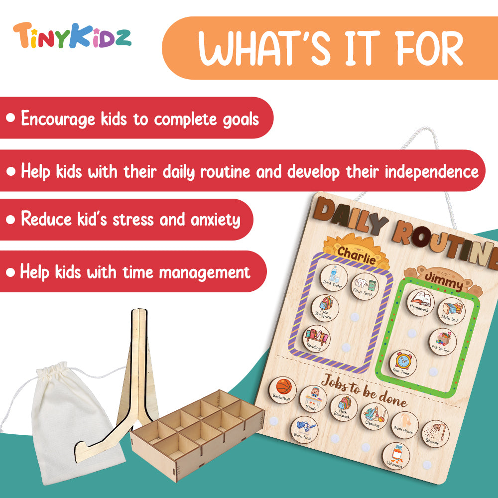 Wooden Chore List For Kids Multiple Kids, Daily Routine With Custom Name, Kid Checklist Morning Routine
