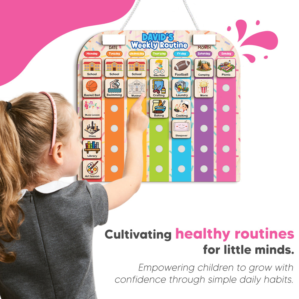 Personalized Wooden Weekly Chart For Kids, Toddler Routine Board, Toddler Days of the Week Board