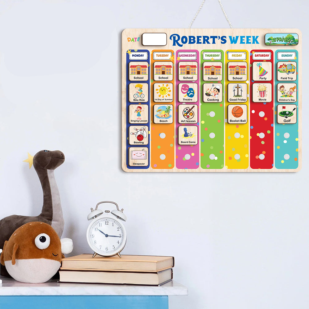 Personalized Wooden Weekly Chart For Kids, Weekly Planner for Children, Chore Chart For Toddlers