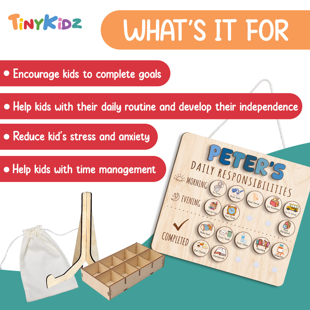 Personalized Wooden Daily Responsibilities For Boys, Chart Of Chores For Kids, Toddler Routine Chart