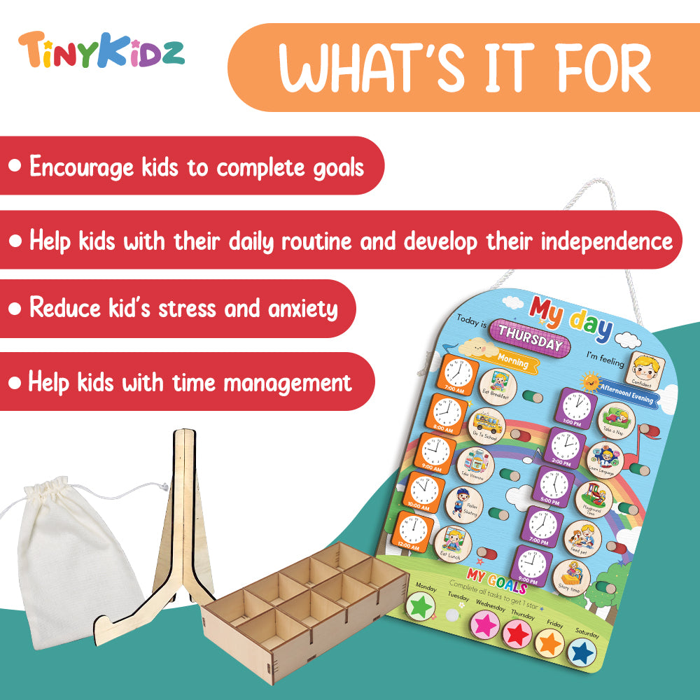 My Day Wooden Daily Routine For Kids, Chart Of Chores For Kids