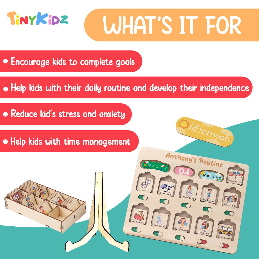 Personalized Toddler Chore Chart Wooden Calendar & Reward Board Custom Name