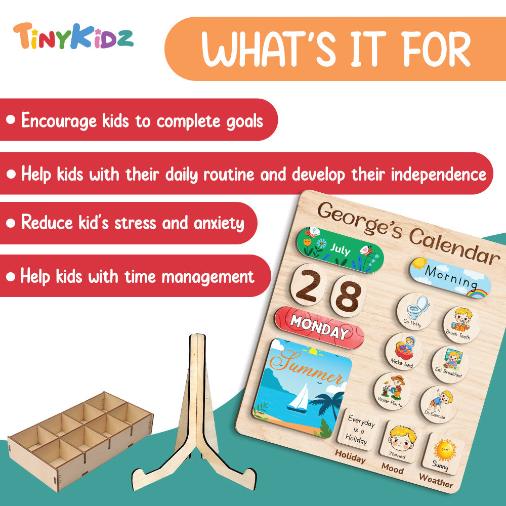 Personalized Montessori Toys Wooden Calendar For Kids Learning Day Month Weather, Wooden Chore Chart For Kids