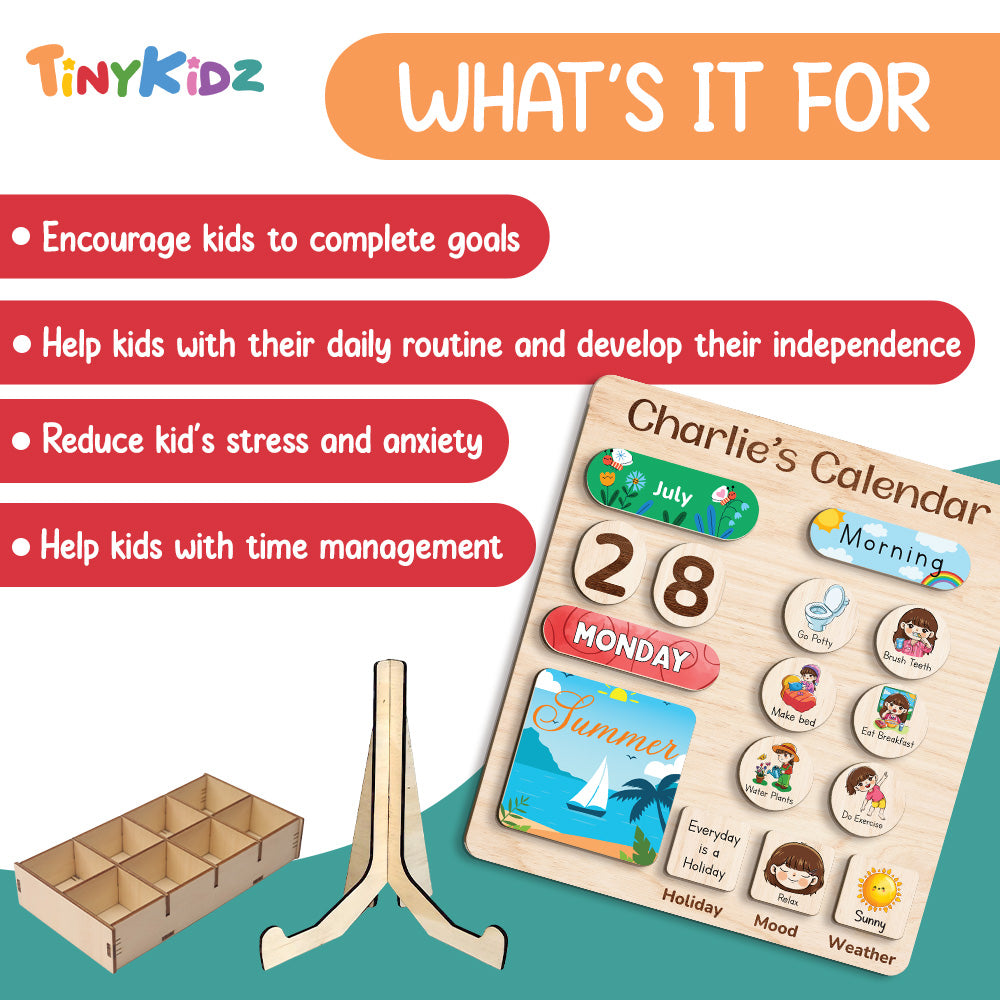 Personalized Montessori Toys Wooden Calendar For Kids Learning Day Month Weather, Wooden Chore Chart For Kids