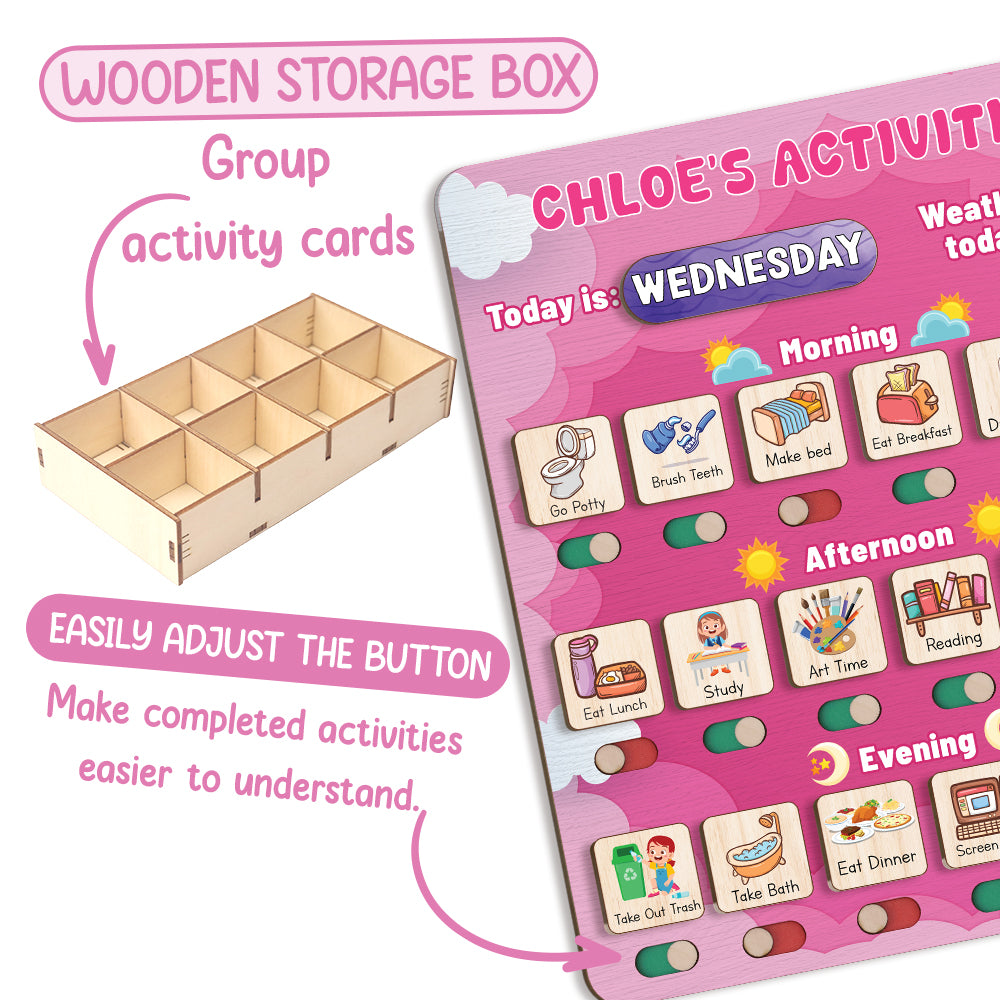 Personalized Wooden Daily Routine Today's Activities For Girls, Chore Chart List For Kids, Toddler Routine Chart