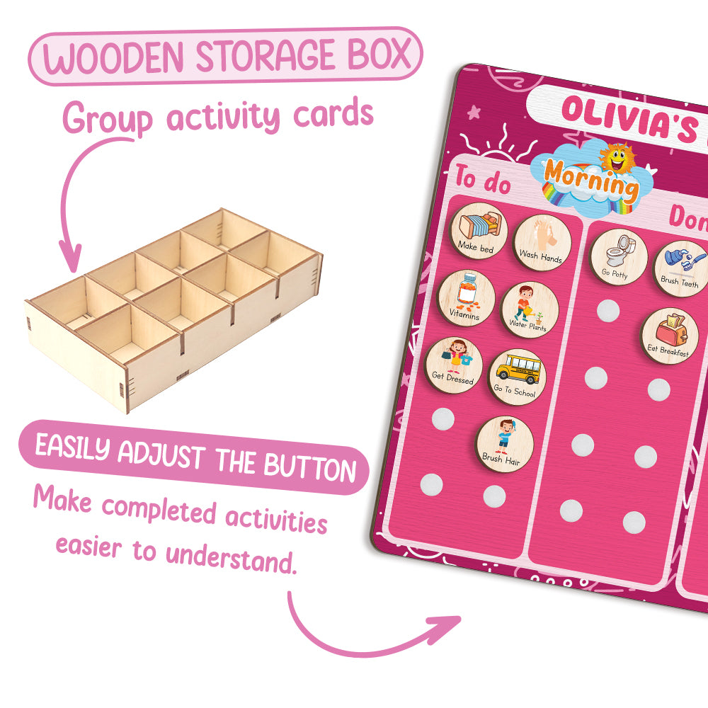 Personalized Wooden Daily Routine Chore Chart Chores For Girls, Toddler Routine Chart For Kids