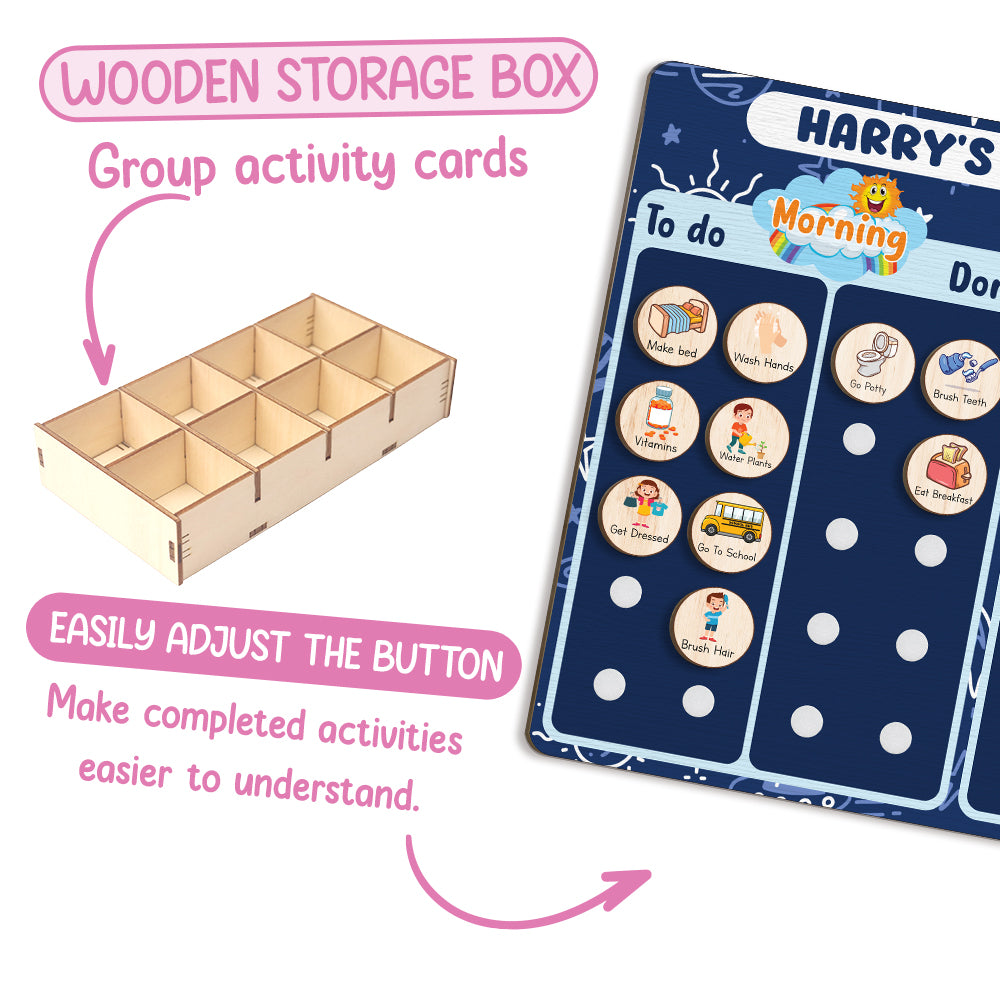 Personalized Wooden Daily Routine Chore Chart Chores For Boys, Toddler Routine Chart For Kids
