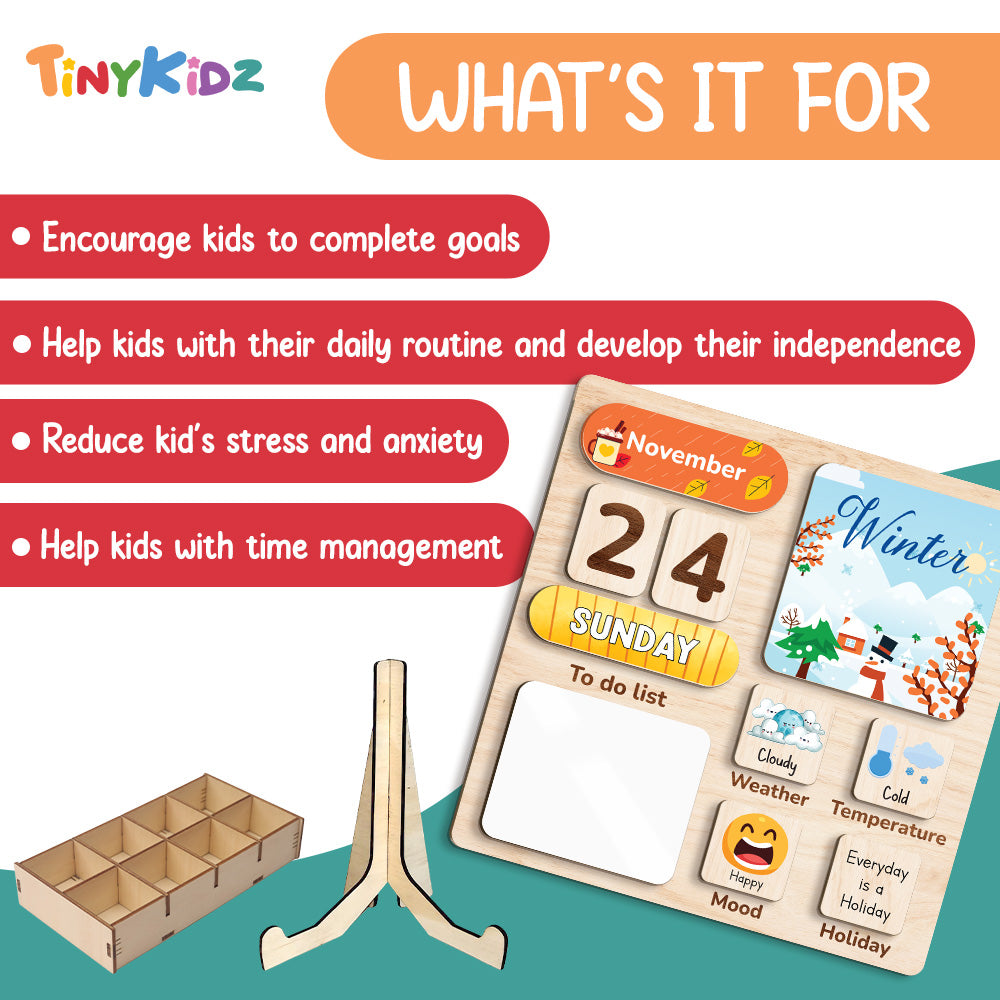 Montessori Toys Wooden Calendar For Kids Learning Day Month Weather, Chore Chart For Kids, Toddler Routine Chart