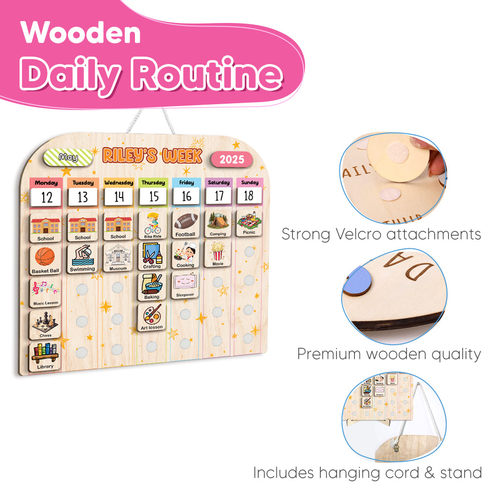 Personalized Wooden Weekly Chart For Kids, Weekly Planner for Children, Schedule Planner for Kids, Toddler Days of the Week Board