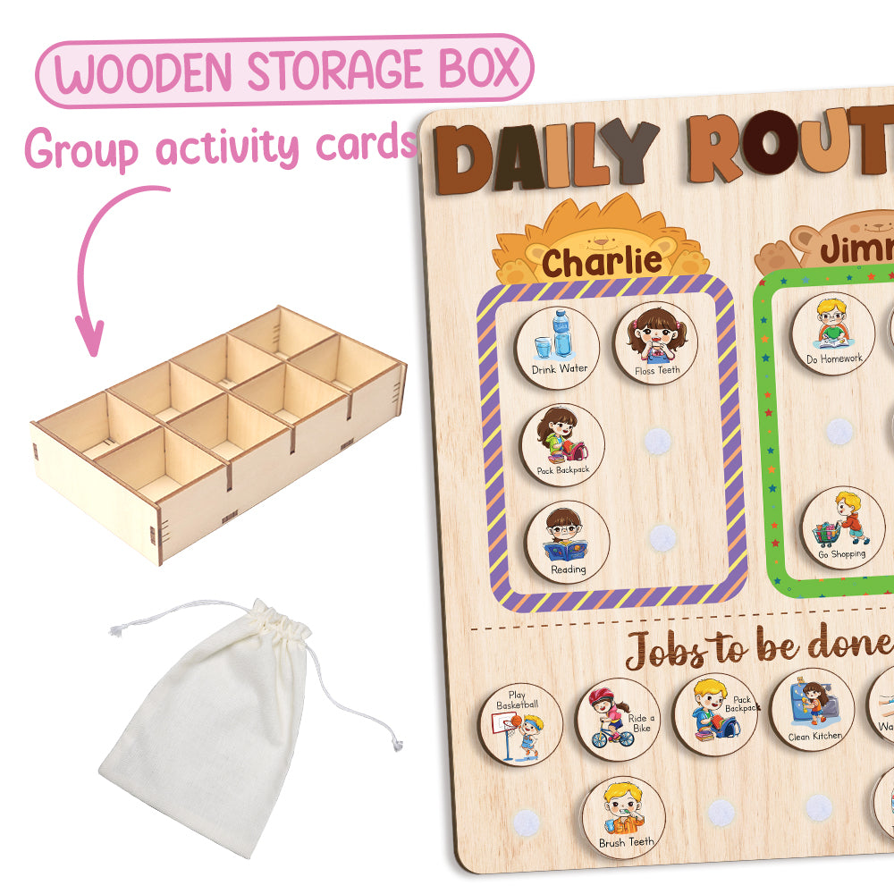 Wooden Chore List For Kids Multiple Kids, Daily Routine With Custom Name, Kid Checklist Morning Routine