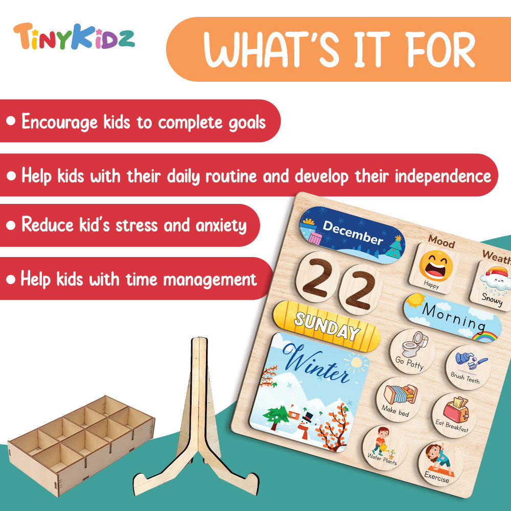 Wooden Daily Routine Chore Chart, Kid Calendar, Toddler Routine Chart, Behavior Chart For Kids