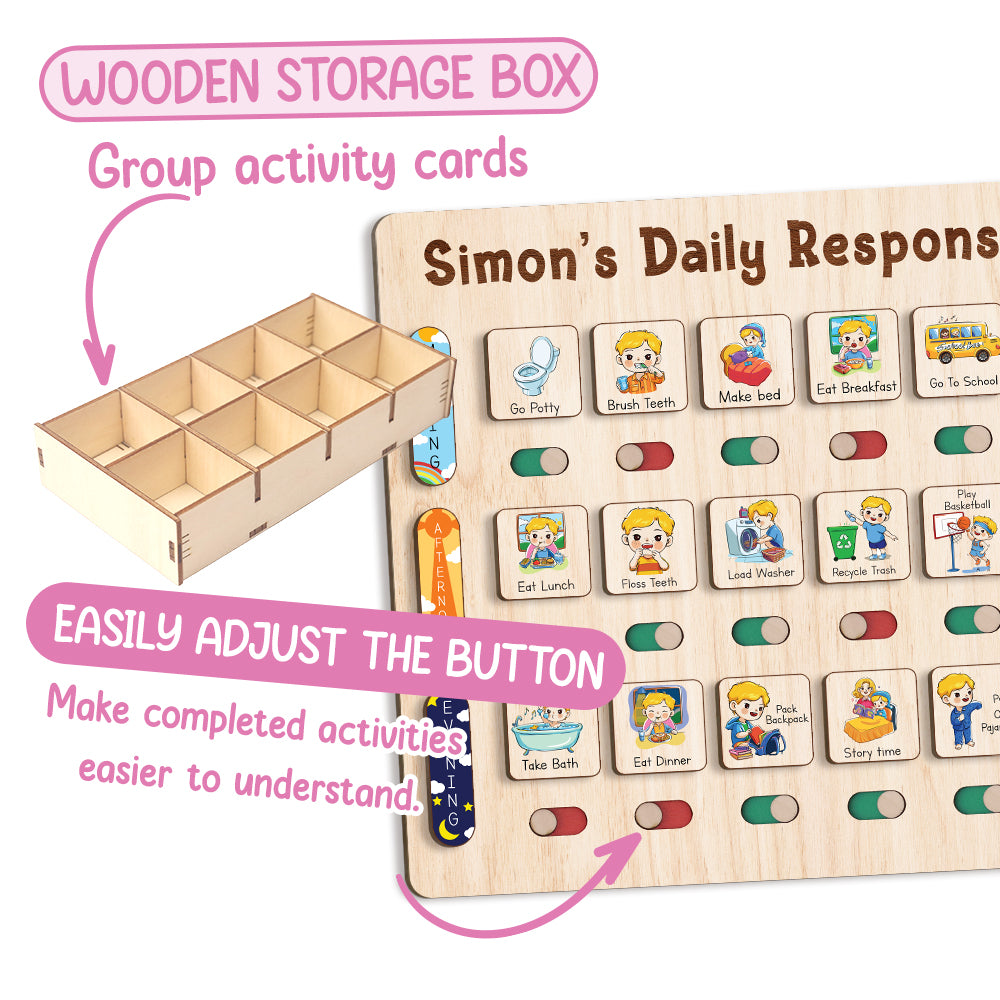 Custom Wooden Chart Of Chores, Wooden Daily Schedule With Star Rewards For Kids, Chore Chart For Kids