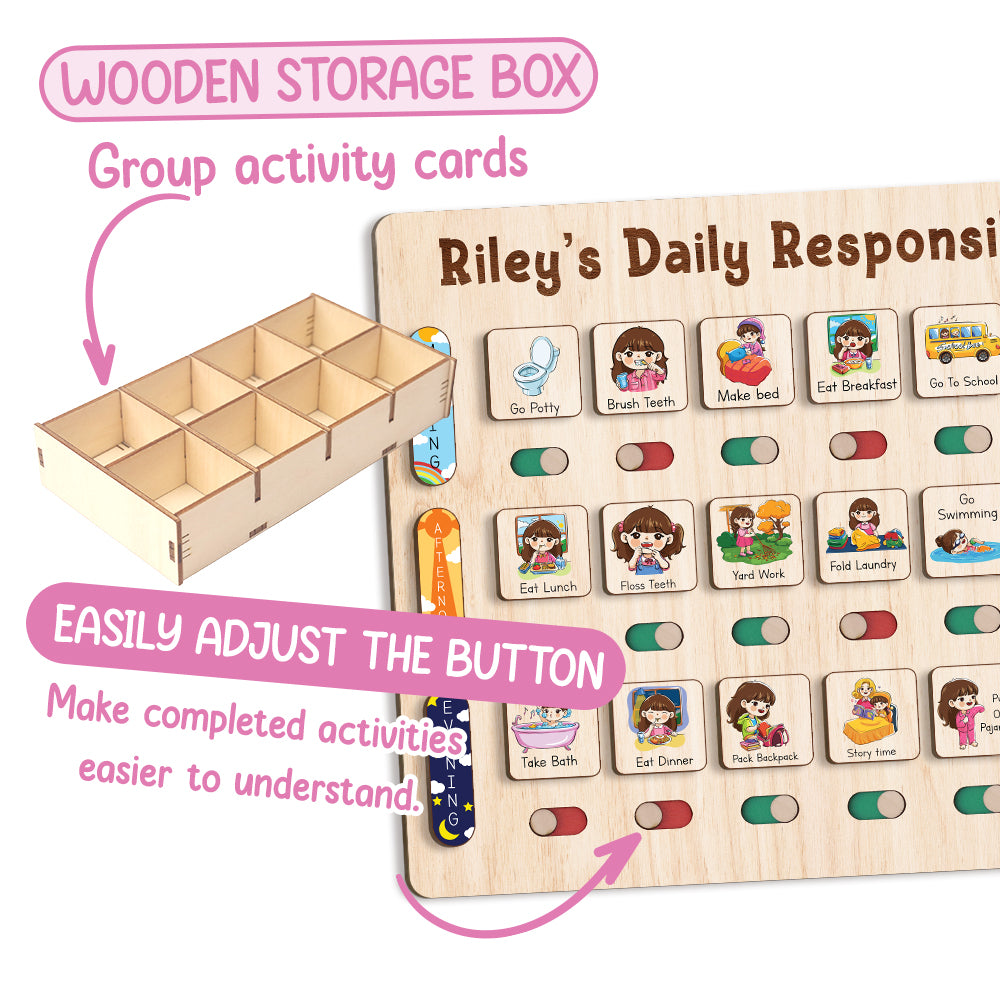 Custom Wooden Chart Of Chores, Wooden Daily Schedule With Star Rewards For Kids, Chore Chart For Kids