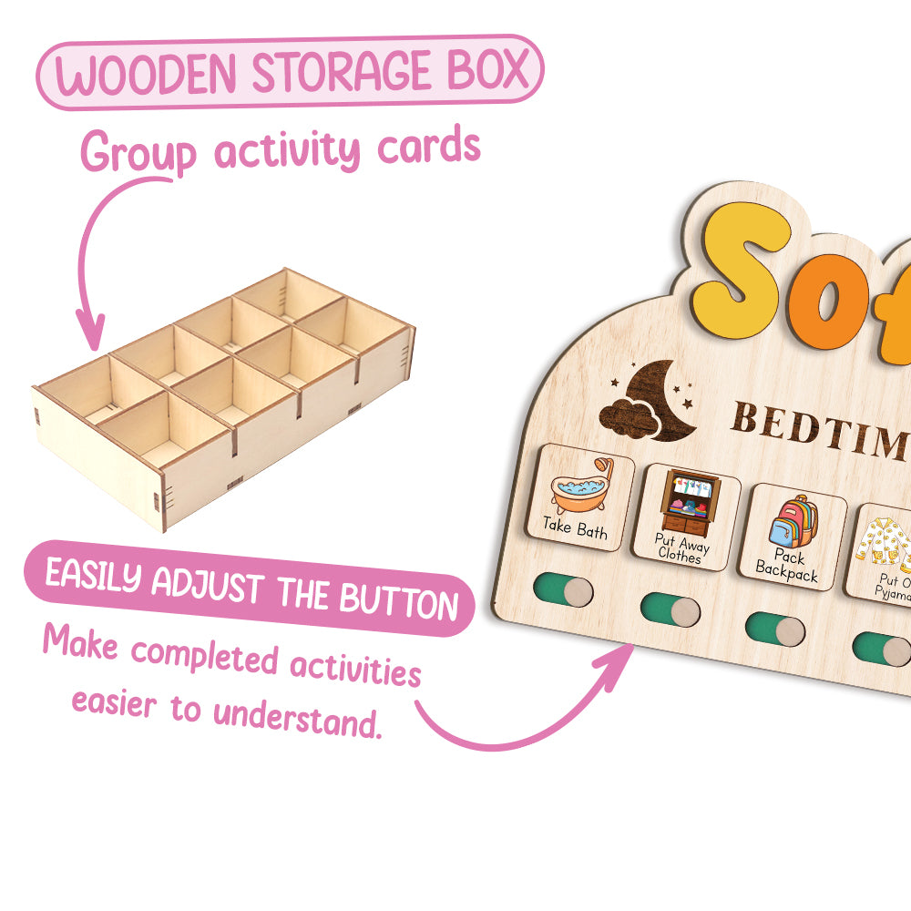 Personalized Wooden Bedtime Chore Chart List For Kids Boys
