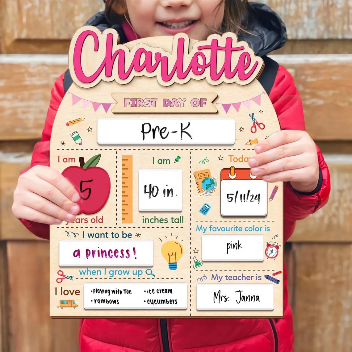 Personalized First Day of School Sign, Last Day School Board, Custom Wooden Back to School Sign for Kids